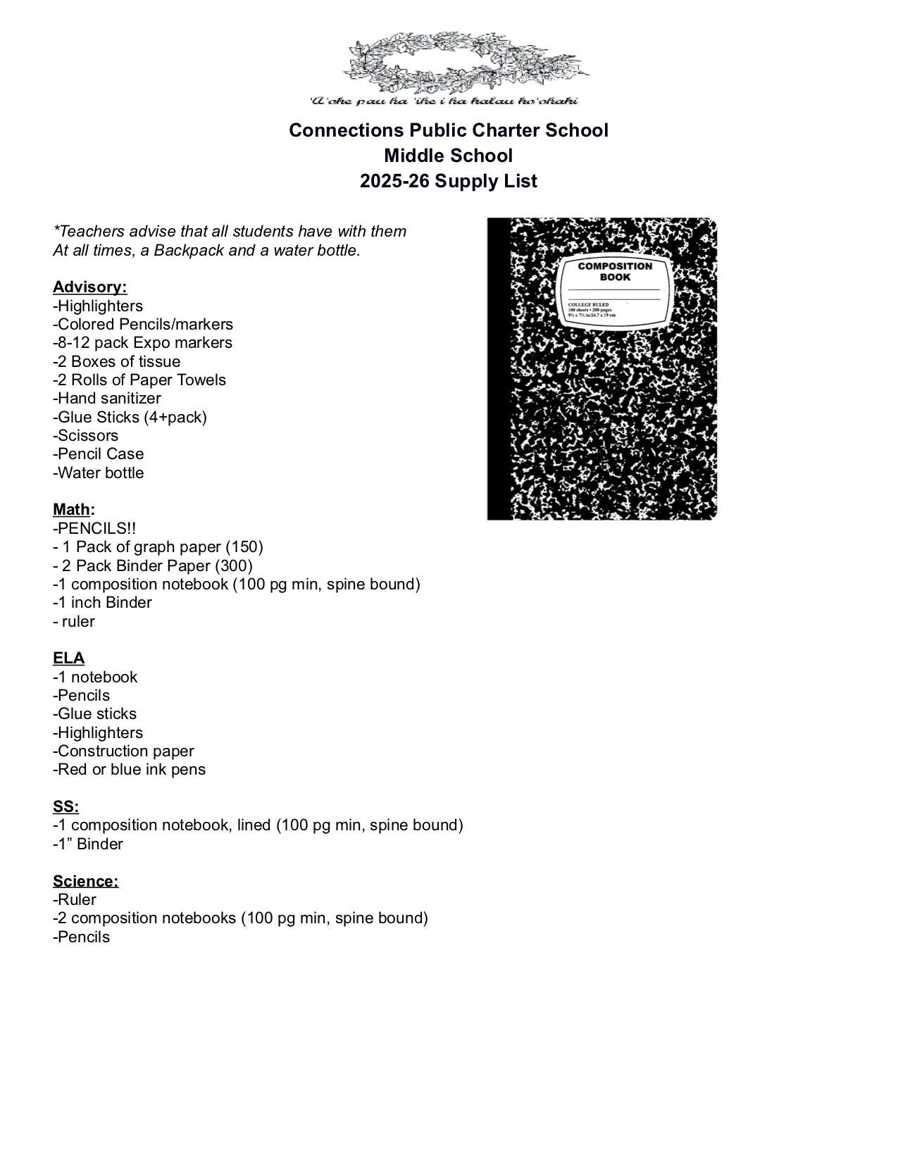 24-25 Middle School Supply List